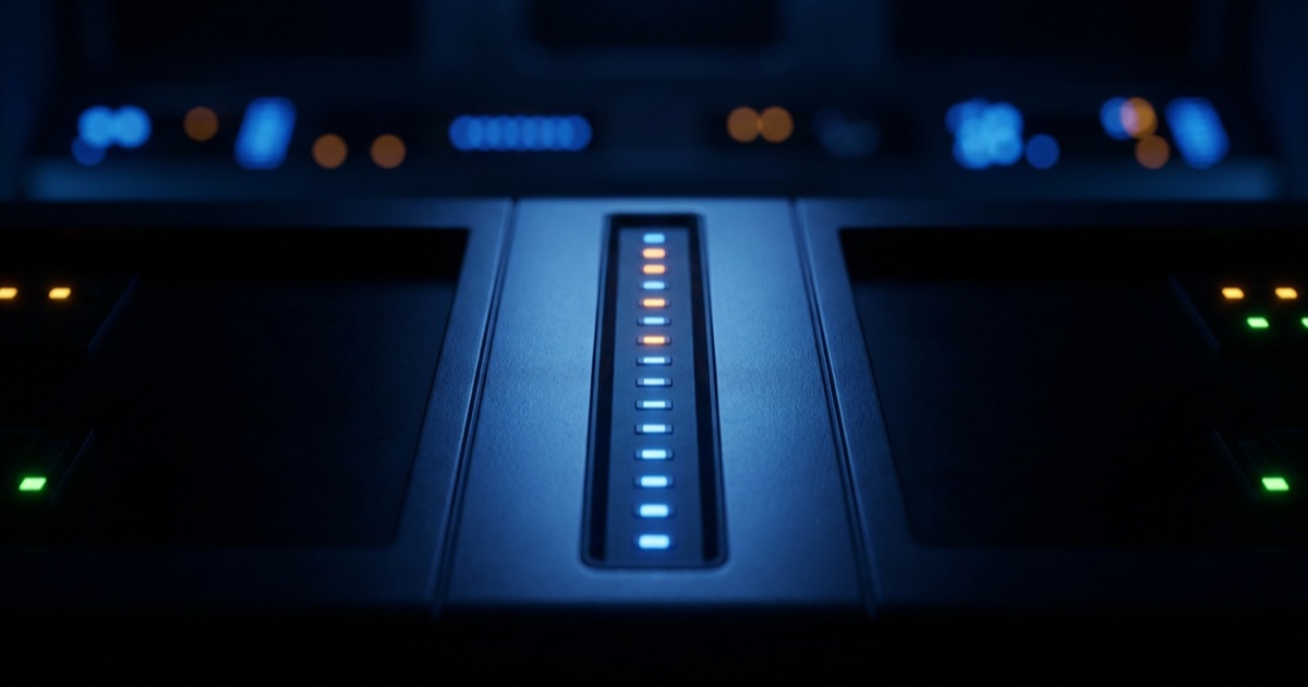 A vertical column of illuminated checkpoint indicators on a dark console