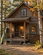Cedar cottage porch among turning maples. Generated sample photograph.