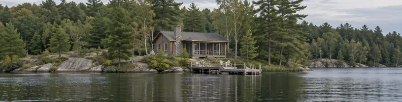 Lakefront cottage and dock on a calm lake, the sample website's banner. Generated sample photograph.